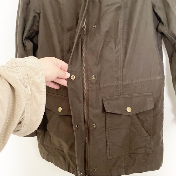 J Jill Olive Green Cotton Utility Military Field Jacket Size XS Zip Up Pockets - Picture 4 of 9